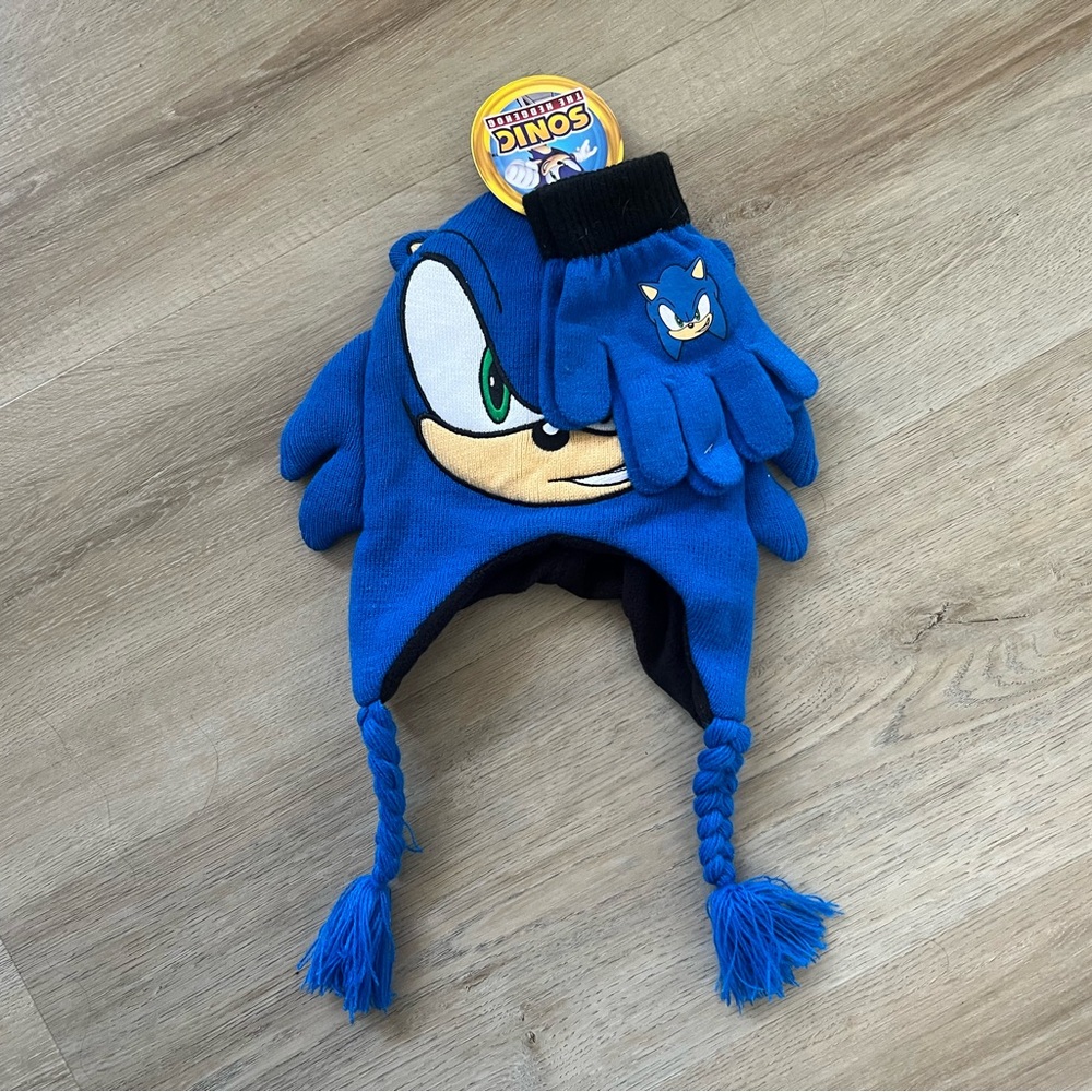 Sonic the Hedgehog Boys Kids Matching Hat and Gloves Set NWT